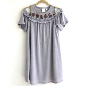 Lauren Conrad Grey Gauze Cold Shoulder Dress